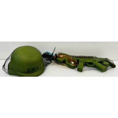 Zestaw wojskowy dla chłopca hełm karabin maska 8545