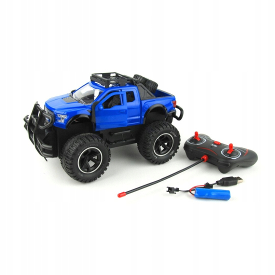Auto zdalnie sterowane terenowe z dużymi kołami – wersja niebieska