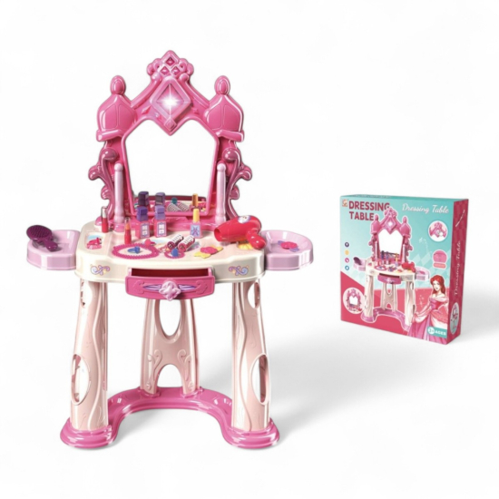 Różowa toaletka dla dzieci 61 cm z lustrem i akcesoriami