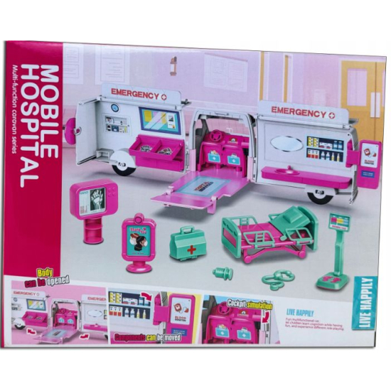 Zestaw medyczny dla lalek – karetka z łóżkiem i sprzętem