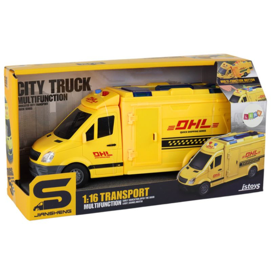 Auto Dostawcze Kurierskie DHL 1:16 Żółte Napęd Frykcyjny Światła Dźwięki