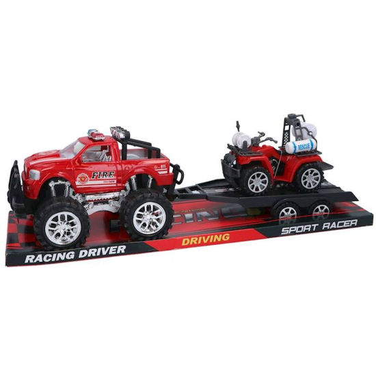 Auto terenowe straży pożarnej z przyczepą i quadem – zestaw