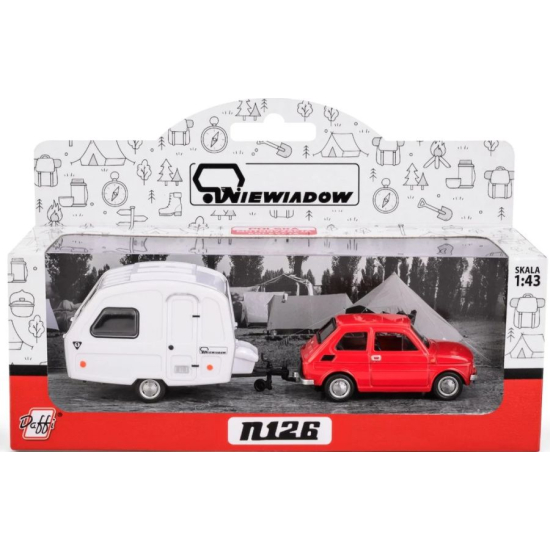Daffi Fiat 126p czerwony z przyczepą Niewiadów N126 model 1:43