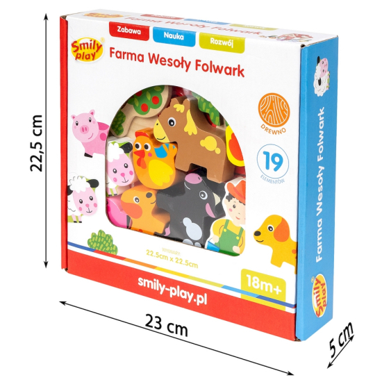 Drewniana Farma z Domkiem – Bezpieczna Układanka dla Dzieci 18m+