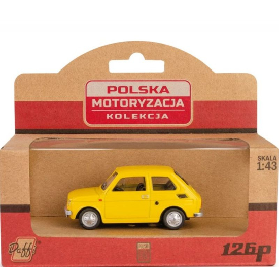 Fiat 126p Maluch żółty – model metalowy 1:43 Daffi w opakowaniu