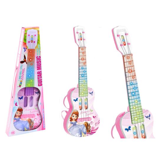Różowa gitara elektryczna dla dzieci z motywem księżniczki