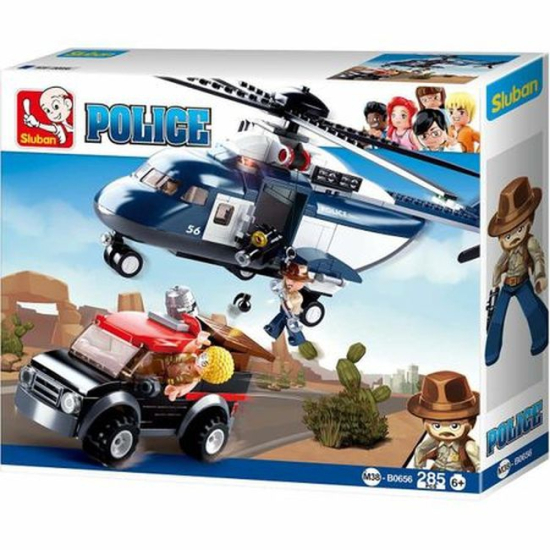Zestaw klocków Sluban Policja – Helikopter i Wóz Ratunkowy z 285 elementów, z figurkami w akcji