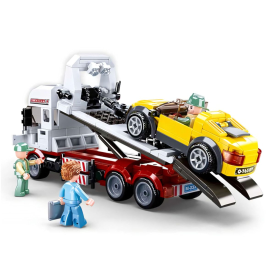 Klocki Sluban B0879 pomoc drogowa – model ciężarówki-pomocy drogowej, samochód i trzy figurki