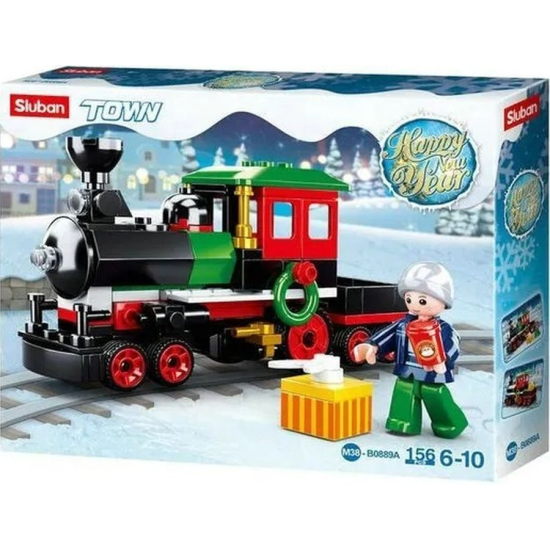 Zestaw Sluban B0889A – Lokomotywa z prezentem i figurką chłopca.