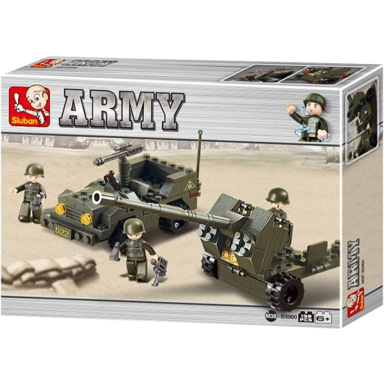 Klocki Sluban Army M38-B5900 – zestaw wojskowy z samochodem terenowym i działem armatnim, 138 elementów