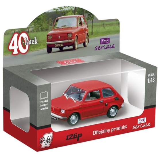 Metalowy model kolekcjonerski Fiat 126p Czterdziestolatek skala 1:43 Daffi w oryginalnym pudełku