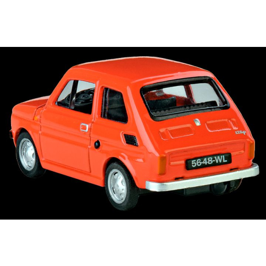 Tył modelu Fiat 126p Czterdziestolatek z tablicą rejestracyjną 56-48-WL w skali 1:43