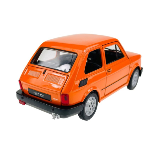 Metalowy model Fiat 126 EL Maluch w kolorze pomarańczowym widok z tyłu