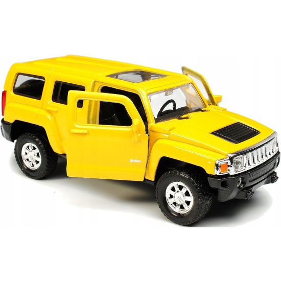 Model samochodu Hummer H3 Welly z otwieranymi przednimi drzwiami i widocznym wnętrzem kabiny