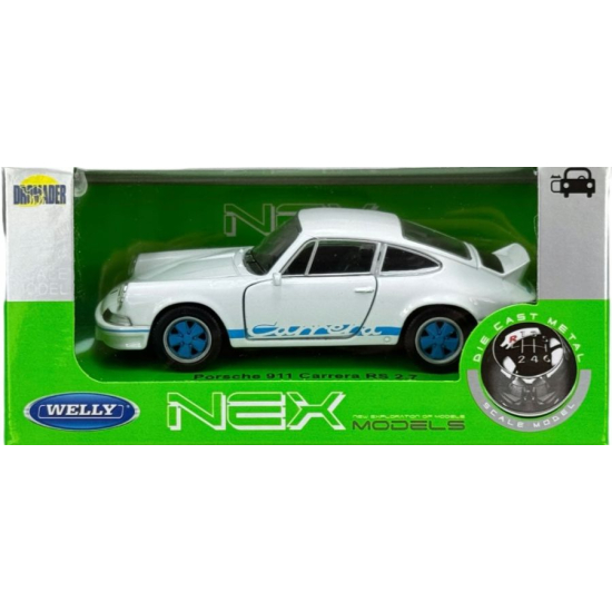 Metalowy model kolekcjonerski Porsche 911 Carrera RS 2.7 marki Welly NEX w oryginalnym zielonym pudełku