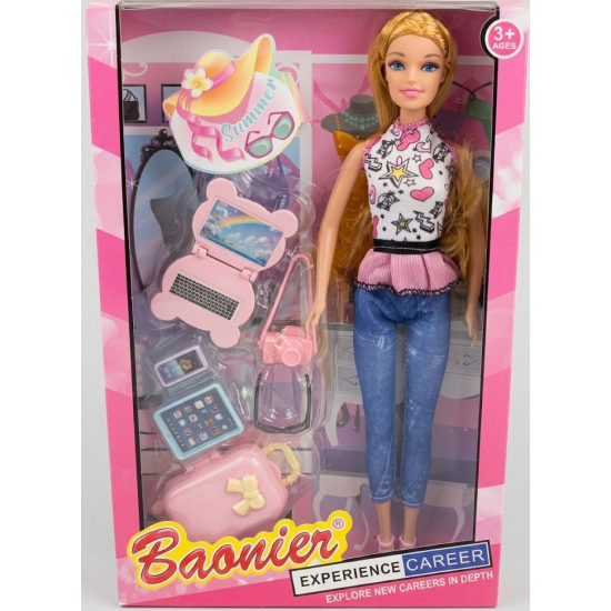 Lalka Baonier w opakowaniu z serii Experience Career z blond włosami, ubrana w modny strój, z zestawem akcesoriów: lapto