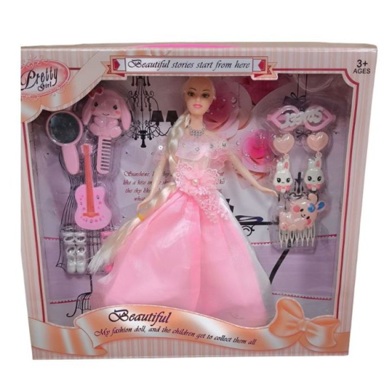 Lalka 30 cm w różowej sukni balowej z akcesoriami