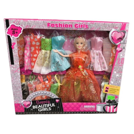 lalka w balowej sukni 29 cm z piętnastoma ubranka,i