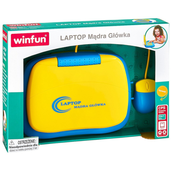 Edukacyjny laptop Mądra Główka w kolorowym pudełku z polską wersją językową