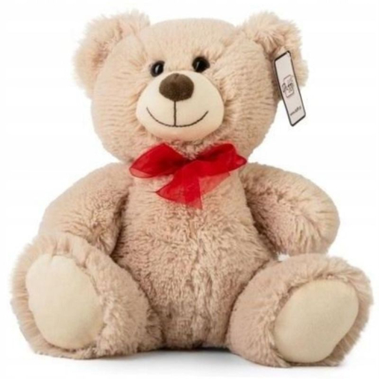 pluszowy miś 28 cm z czerwoną kokardą