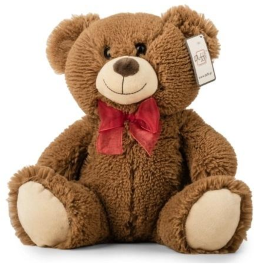 wesoły miś pluszowy 28 cm brązowy z czerwoną kokardą