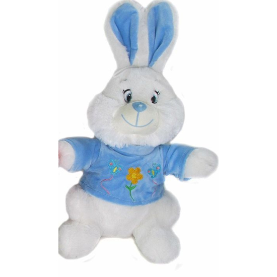 maskotka królik przytulanka z długimi uszami niebieska bluza