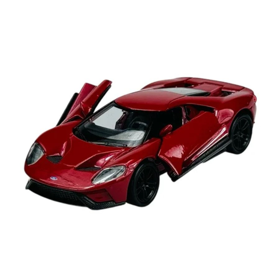 Czerwony metalowy model Ford GT 2017 Welly z otwartymi drzwiami – widok z przodu.