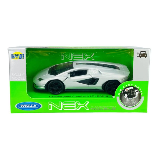 Lamborghini Countach LPI 800-4 Welly – srebrny model z otwieranymi drzwiami.