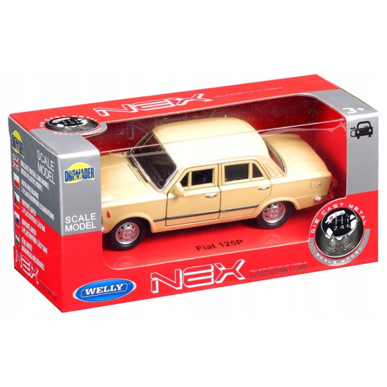 Metalowy model FIAT 125p WELLY ecru skala 1:34–1:39 – widok z przodu