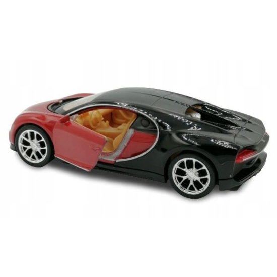 Bugatti Chiron Welly die-cast z otwartymi drzwiami i widocznym wnętrzem kabiny