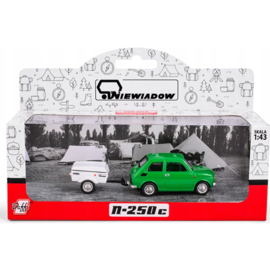Fiat 126p zielony z przyczepą Niewiadów N250C model 1 43 opakowanie
