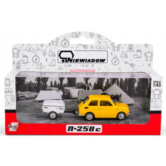 Fiat 126p z przyczepą Niewiadów N250C model 1 43 żółty