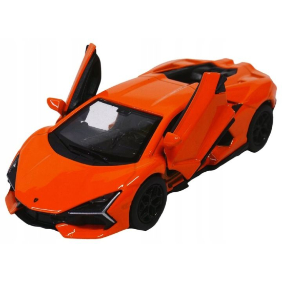 Model Lamborghini Revuelto Welly pomarańczowy z otwieranymi drzwiami widok z góry