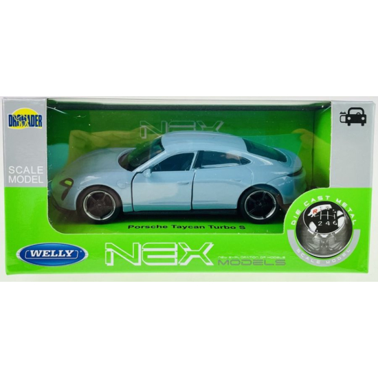 Samochodzik metalowy Porsche Taycan Turbo S Welly NEX w oryginalnym zielonym pudełku z okienkiem