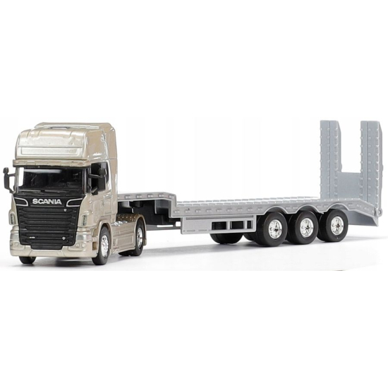 Metalowy model Scania V8 R 730 1:64 – widok ciągnika z lawetą