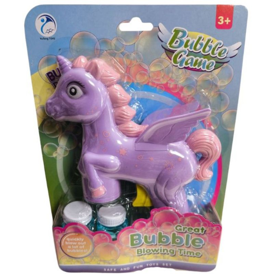Pistolet na bańki mydlane jednorożec z dwoma buteleczkami płynu – zabawa na świeżym powietrzu dla dzieci