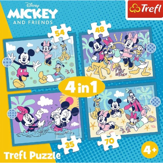 Puzzle Trefl 4w1 Myszka Miki – cztery obrazki 35 48 54 70 elementów, Disney Mickey and Friends