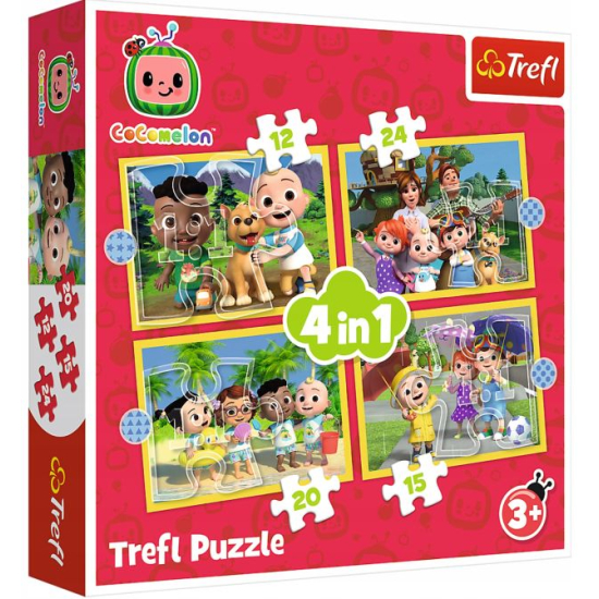 Trefl Puzzle 4w1 Cocomelon Poznaj Bohaterów – zestaw 4 układanek 12 15 20 24 elementy, 3+