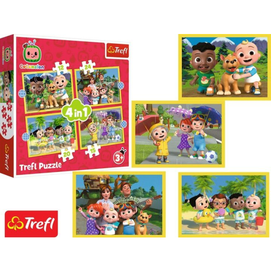 Puzzle Cocomelon Trefl 4w1 – cztery obrazki z bohaterami bajki, układanki dla dzieci 3+