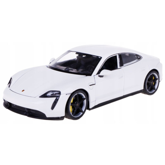 Model Porsche Taycan Turbo S 1:24 Welly w kolorze białym – widok z przodu