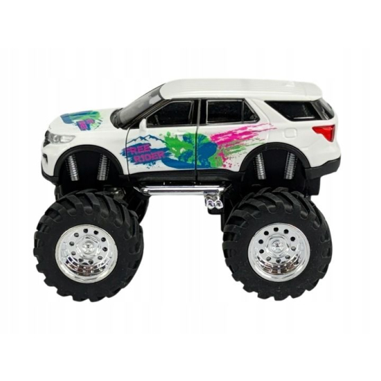 Model Ford Explorer 2023 Monster Truck biały Free Rider z wielkimi terenowymi kołami