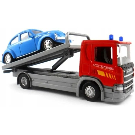 metalowy zestaw scania z samochodem garbus