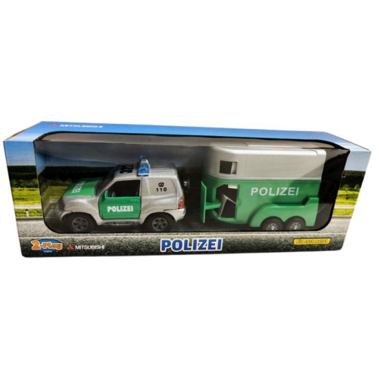 Samochód policyjny Polizei z przyczepą do przewozu koni w opakowaniu zestaw metalowy
