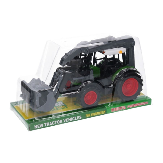 Zabawkowy traktor rolniczy z chwytakiem i ładowaczem w oryginalnym, przezroczystym opakowaniu "New Tractor Vehicles"