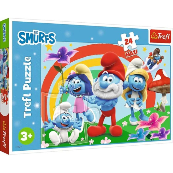 Trefl Puzzle Maxi 24 elementy The Smurfs Smerfy – opakowanie produktu, puzzle dla dzieci 3+