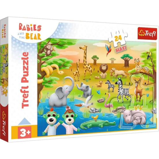 Trefl Puzzle Maxi 24 elementy Babies and the Bear – zwierzęta safari,