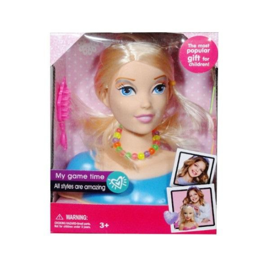 Zabawka głowa do czesania i stylizacji dla dziewczynki z akcesoriami – grzebień, spinki