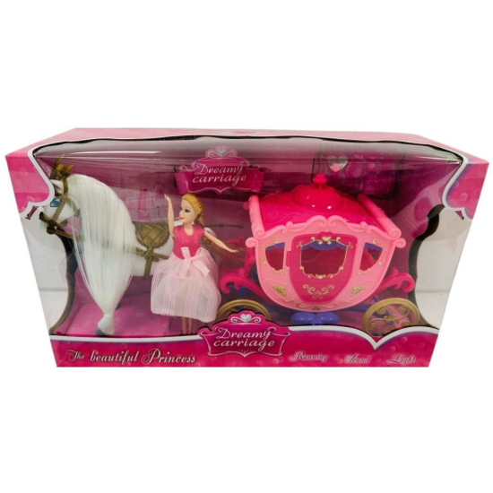 Zabawka konik z karetą i z lalką na baterie dla dziewczynki 3013