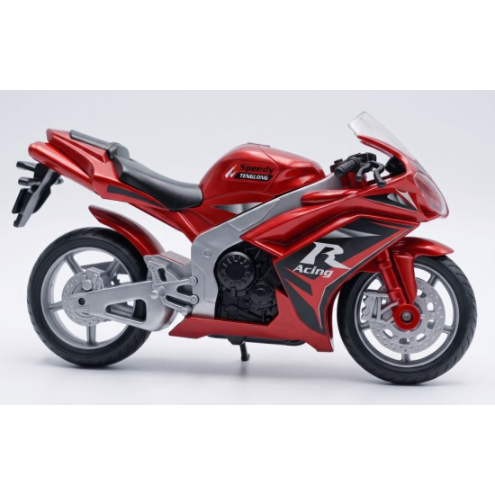 Zabawkowy czerwony motocykl ścigacz w oryginalnym opakowaniu producenta