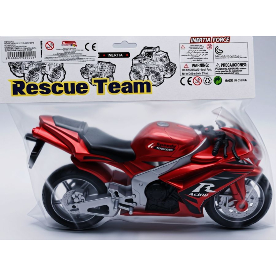 Czerwony sportowy motocykl ścigacz zabawka z napędem na białym tle